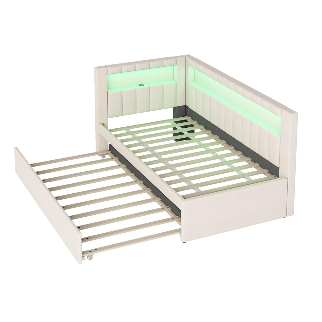 White Twin Size Upholstered Daybed with Trundle R19109