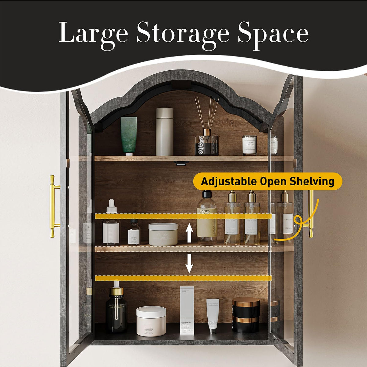 Black 31.5×23.6 Inch Wall Mounted Cabinet with Tempered Glass Doors W464