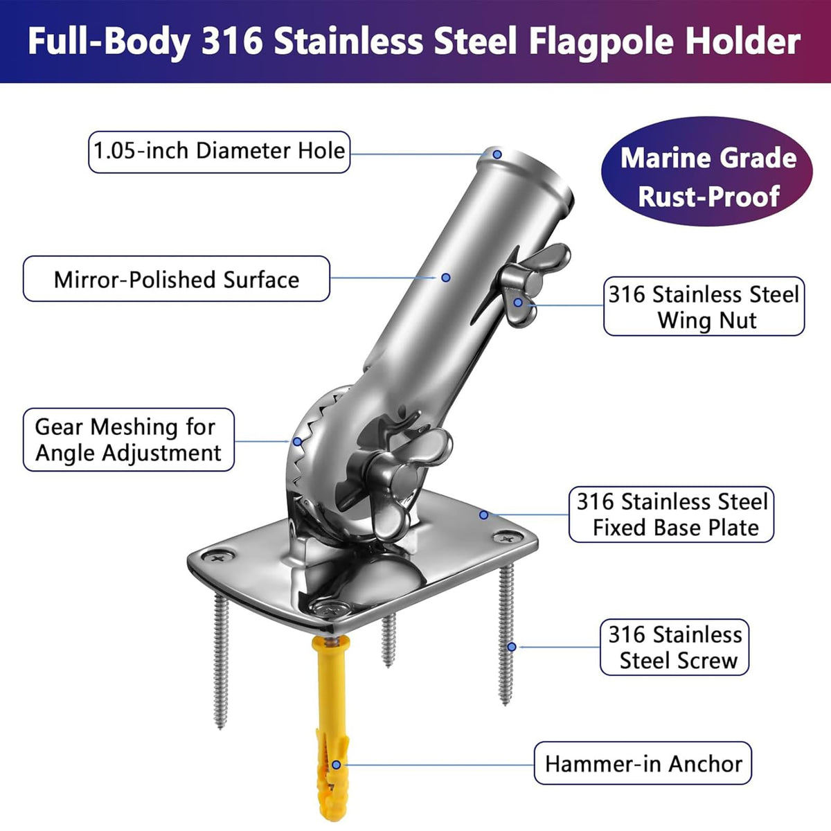 Stainless Steel Heavy Duty Flag Rod Holder K662