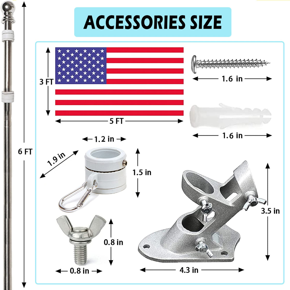 6FT Tangle Free Spinning Metal Flag Pole Kit with 3x5 Flag A4916