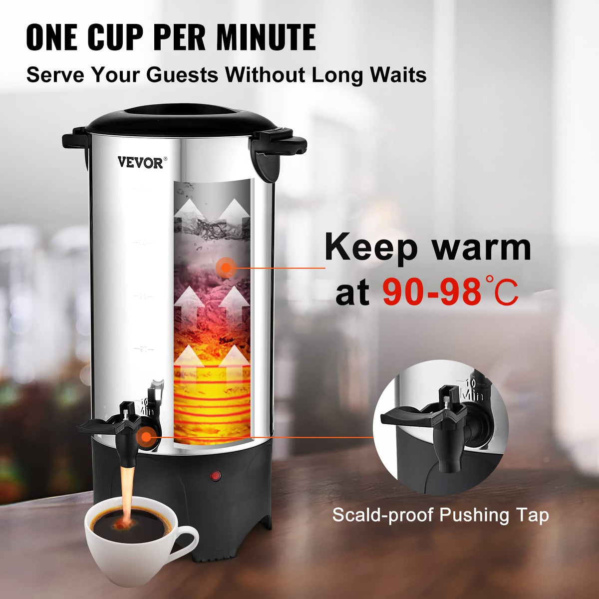 50 Cups Stainless Steel Commercial Coffee Urn E7471