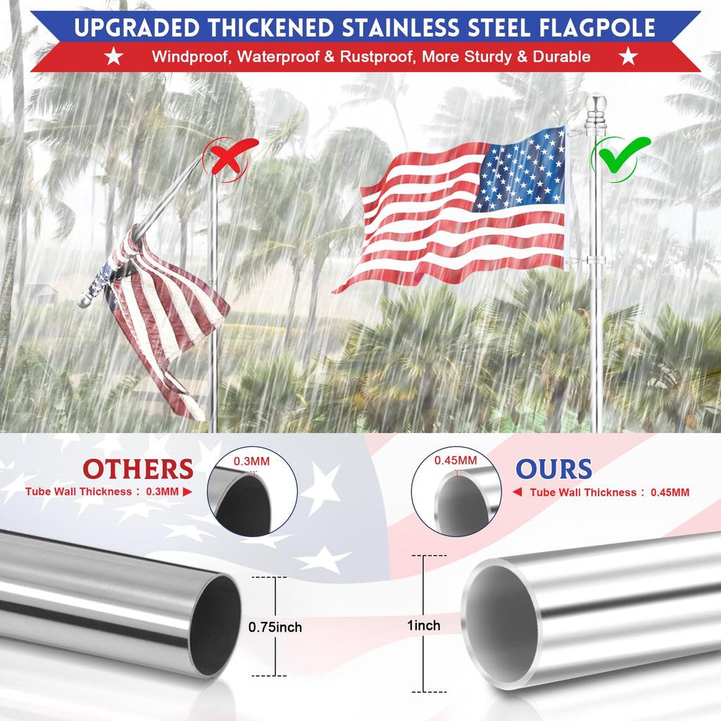 5 FT Stainless Steel Tangle Free Flag Pole O392980