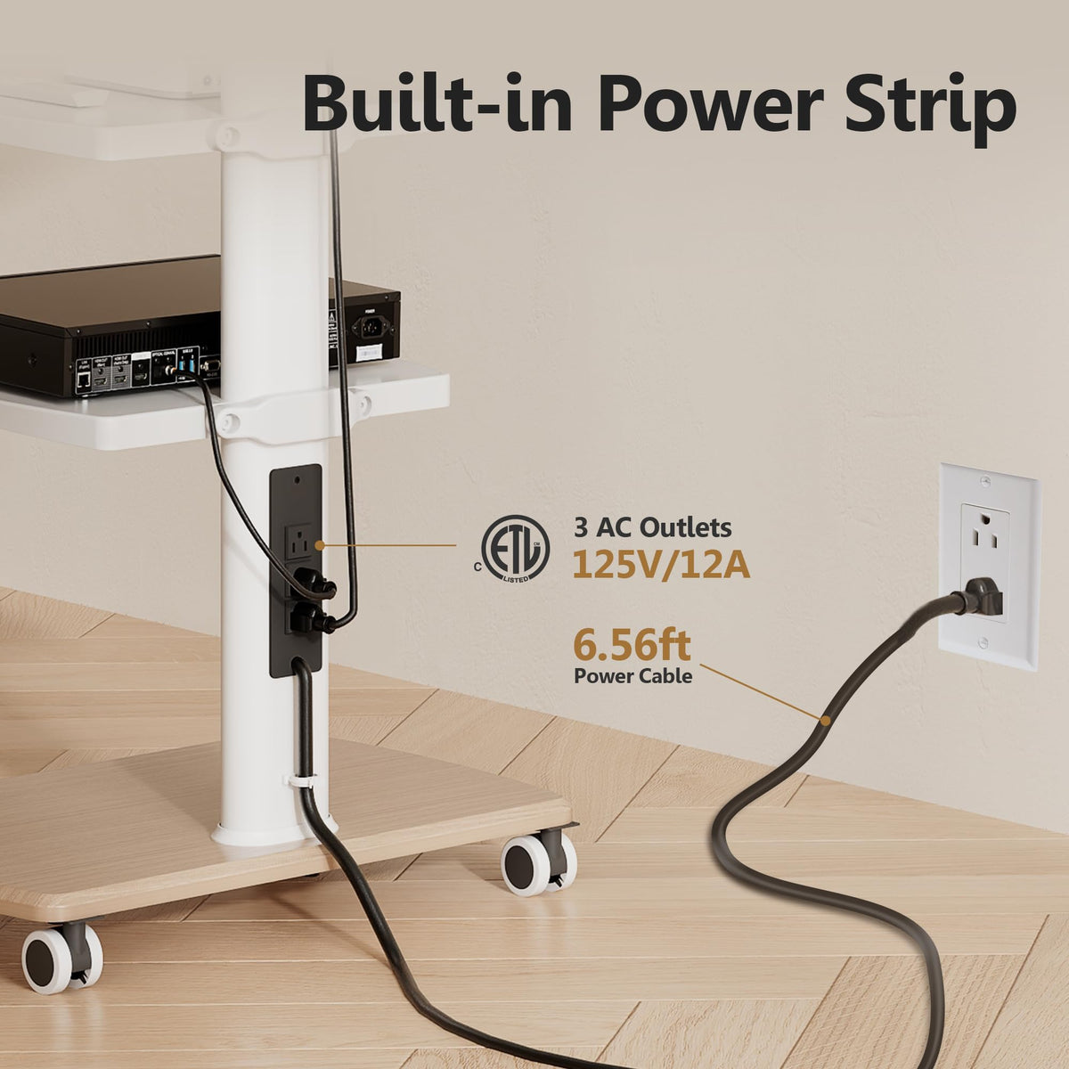 White Rolling TV Stand with Power Outlets H795941