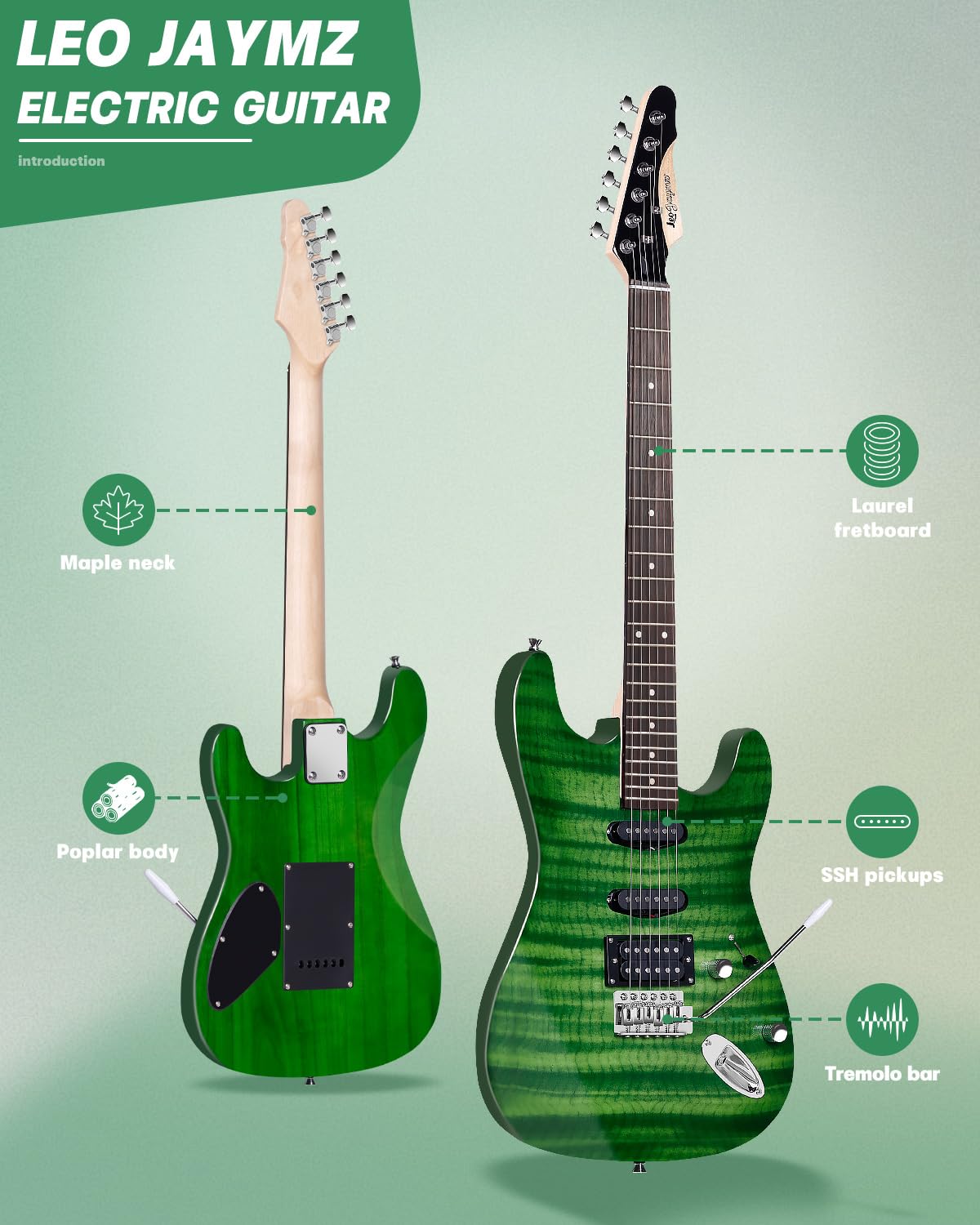 39" Full Size SSH Electric Guitar Starter Kit with Amp H1587