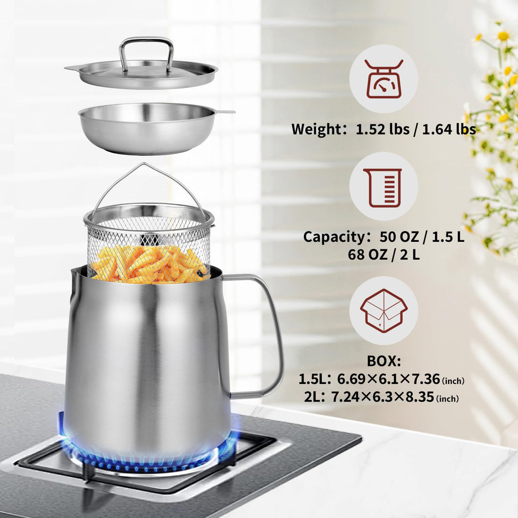 68oz 304 Stainless Steel Deep Fryer Pot with Basket B107