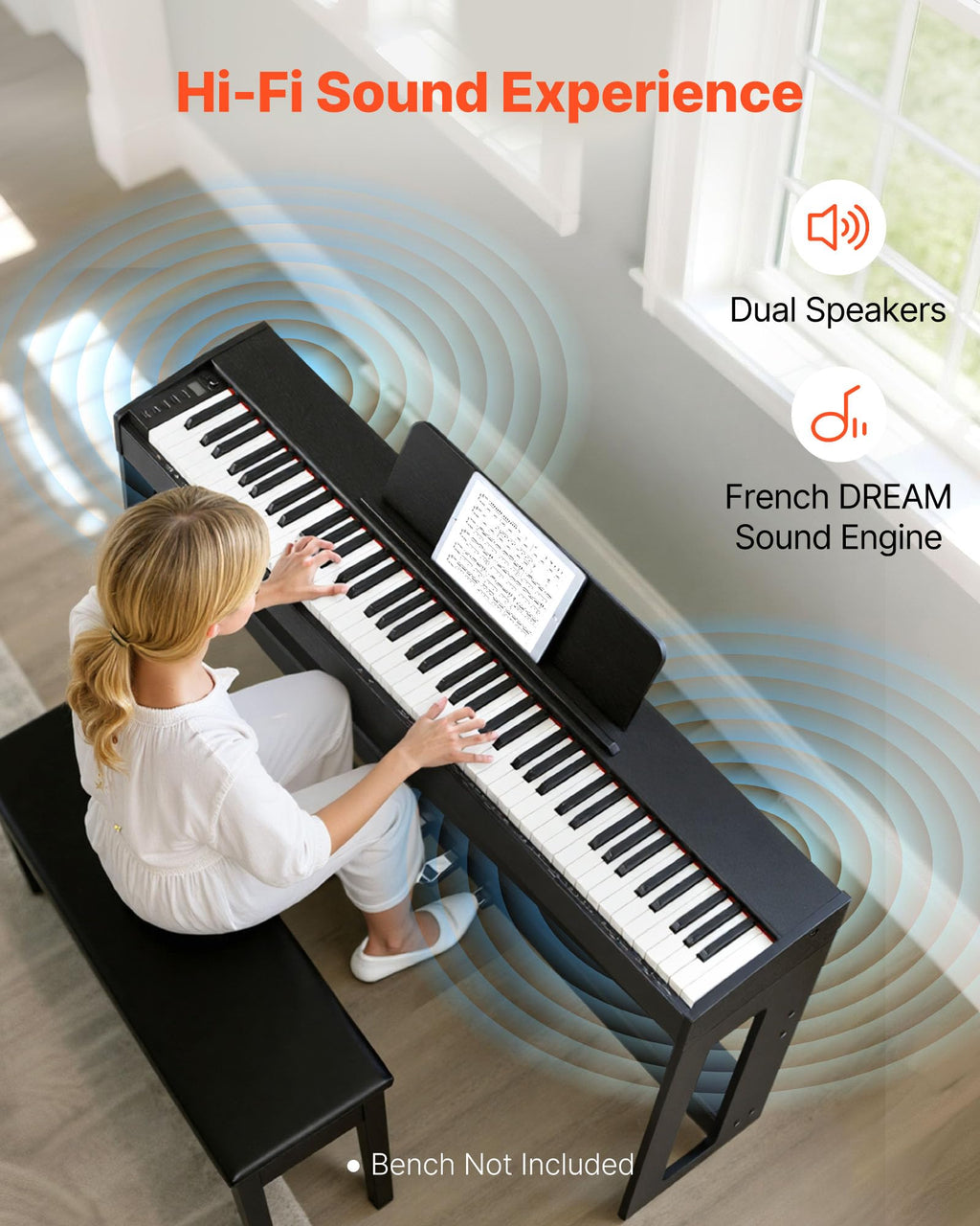 88 Keys Weighted Digital Piano with Furniture Stand and Triple Pedal, Black K193730