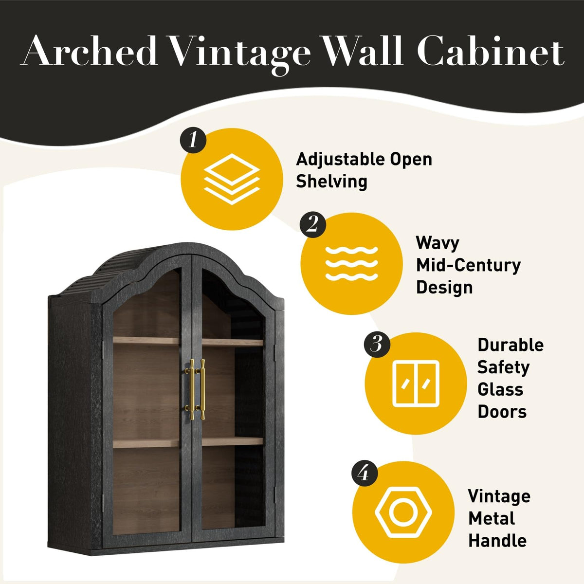 Black 31.5×23.6 Inch Wall Mounted Cabinet with Tempered Glass Doors W464