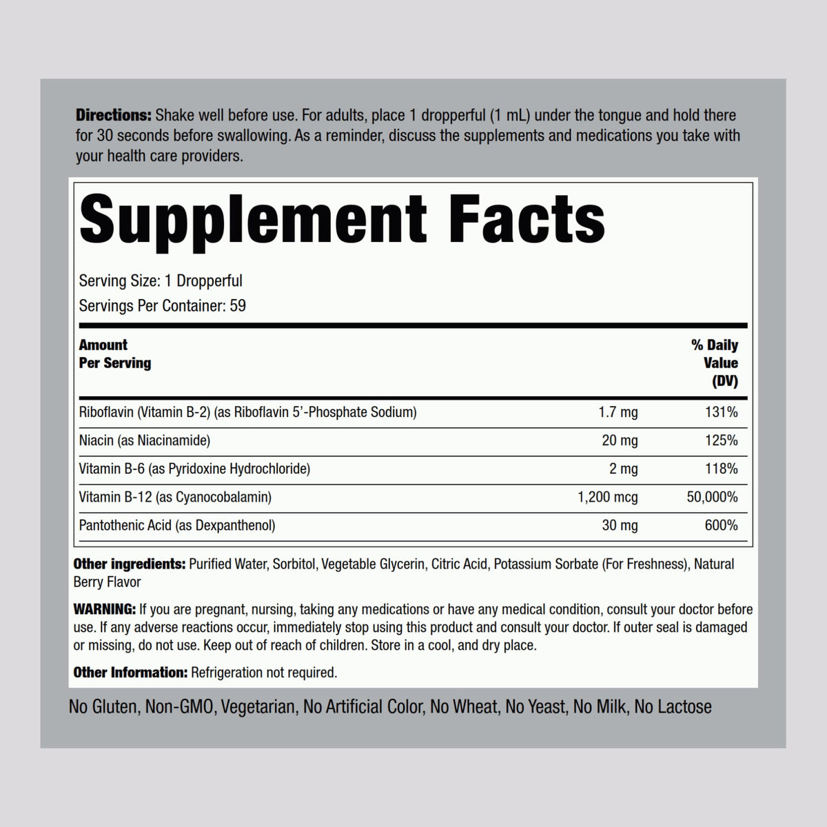 Vitamin B Complex with B12 Liquid Drops 1200 mcg 2 oz E523
