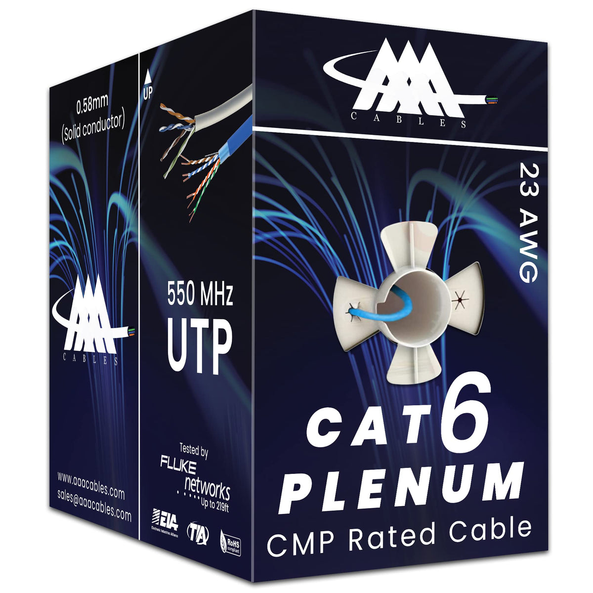CAT6 Plenum Ethernet Cable 1000ft UTP 23AWG Blue I260566