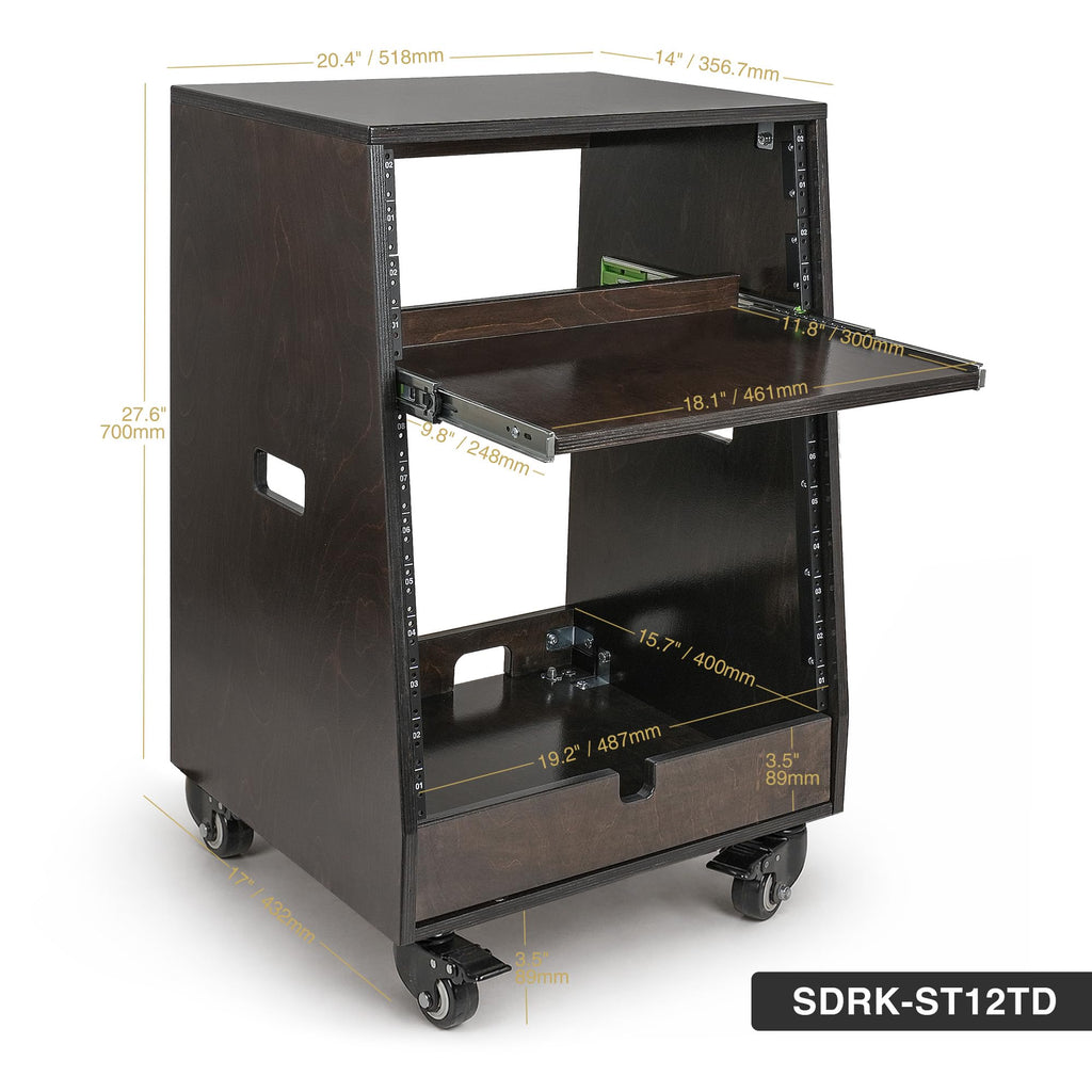 12U Studio Rack with Slide-Out Tray and Casters A655551