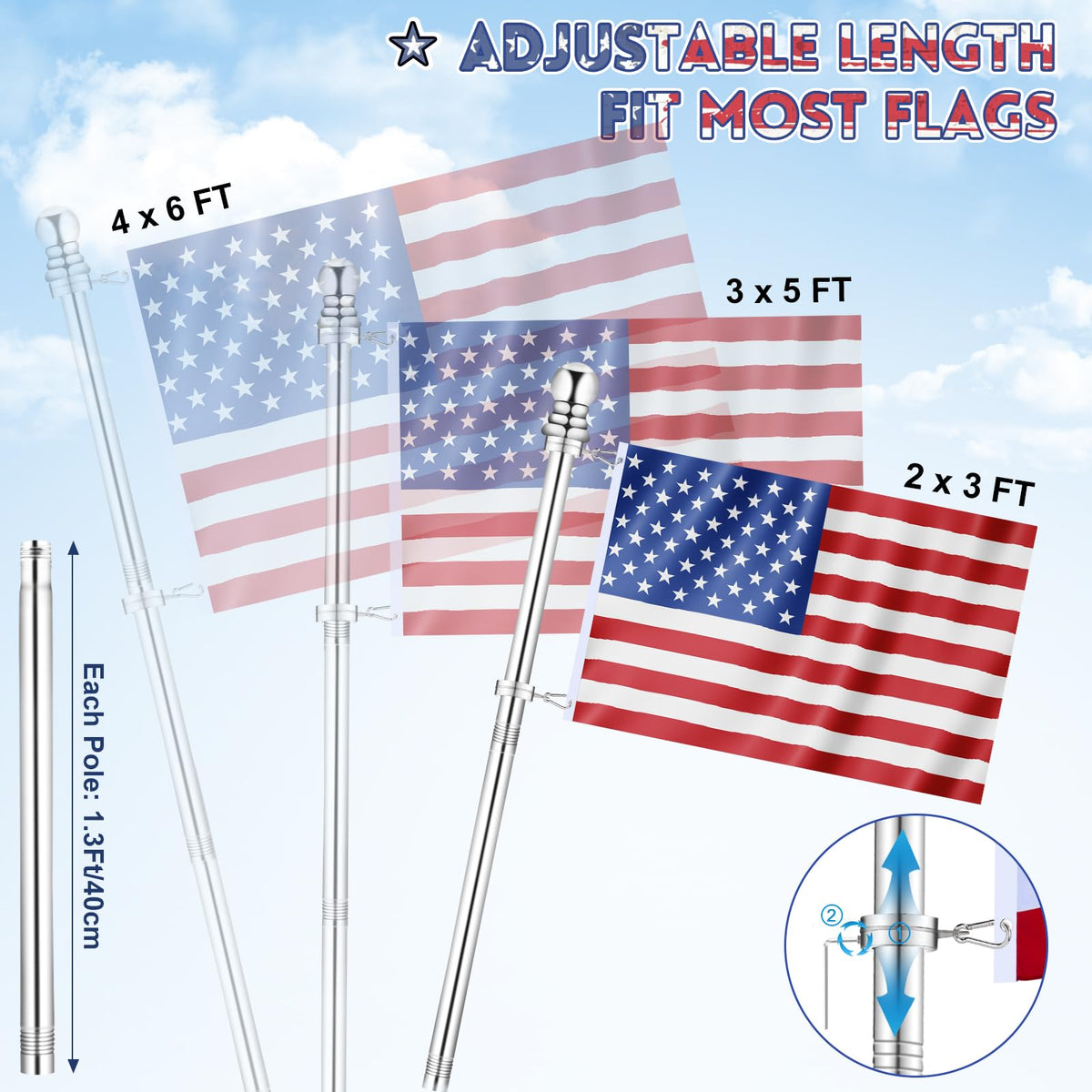 5 FT Stainless Steel Tangle Free Flag Pole O392980