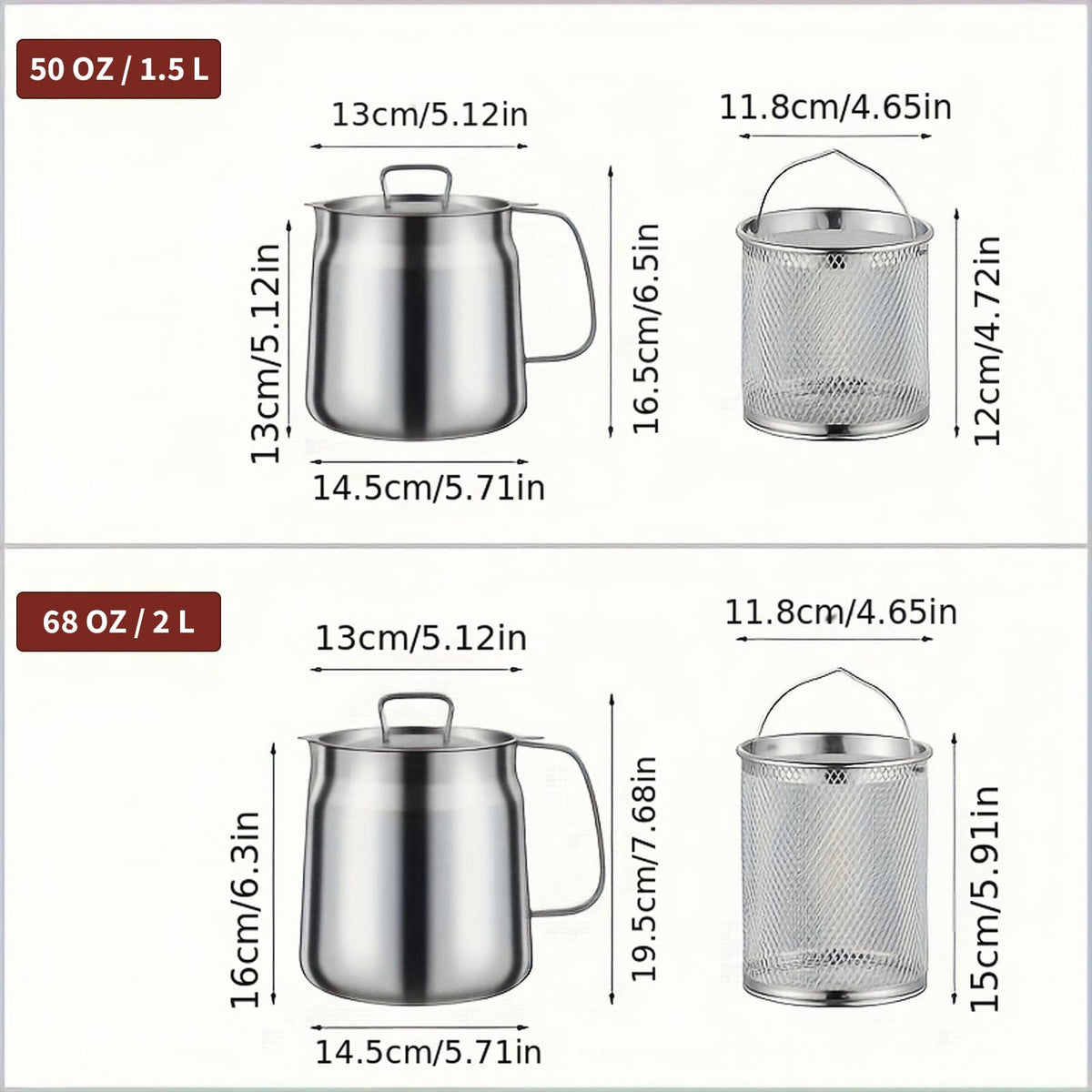 68oz 304 Stainless Steel Deep Fryer Pot with Basket B107