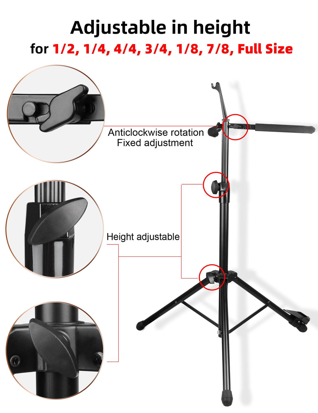 Adjustable Foldable Cello Stand with Bow Hook A7634