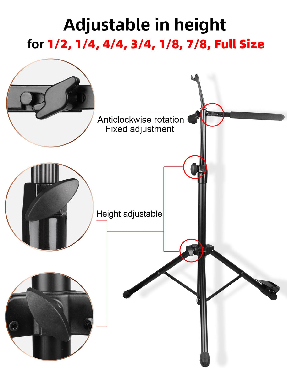 Adjustable Foldable Cello Stand with Bow Hook A7634