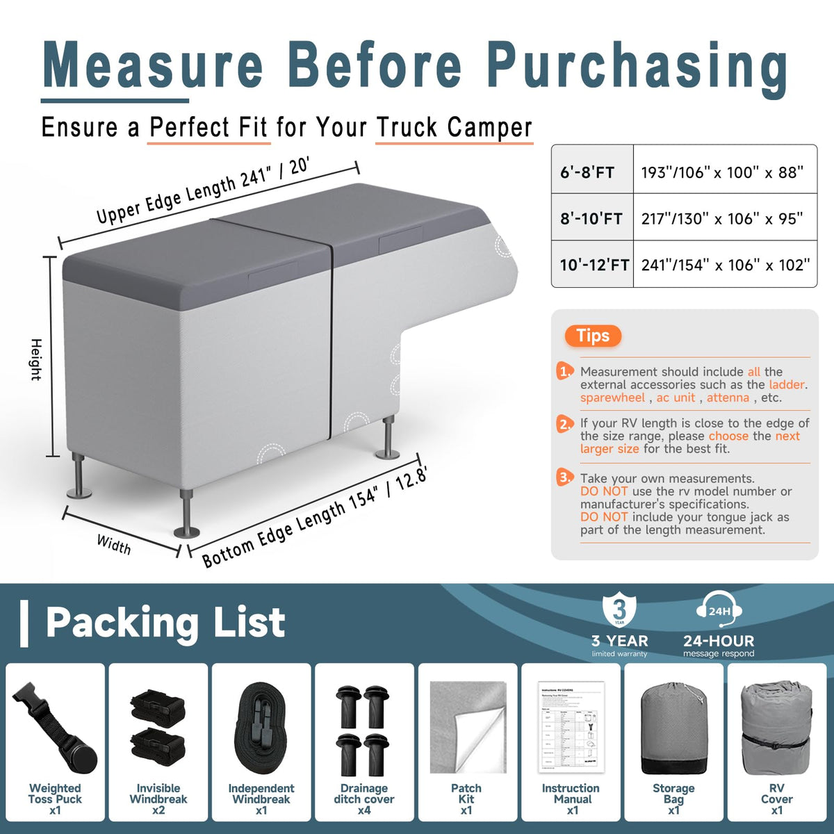 7-Layer Anti-Tear Truck Camper Cover with Gutter Cover J749959