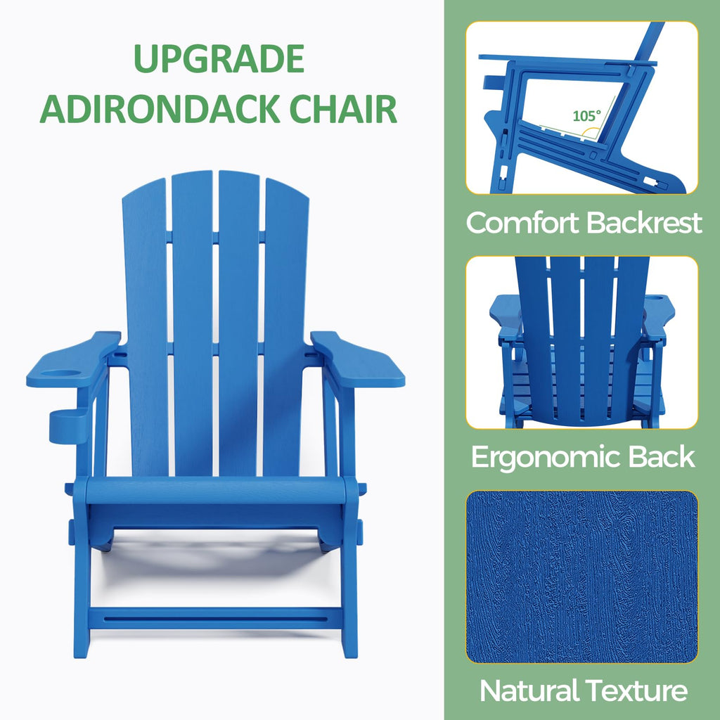 Klein Blue Plastic Adirondack Chairs Set of 2 with Cup Holder M45370