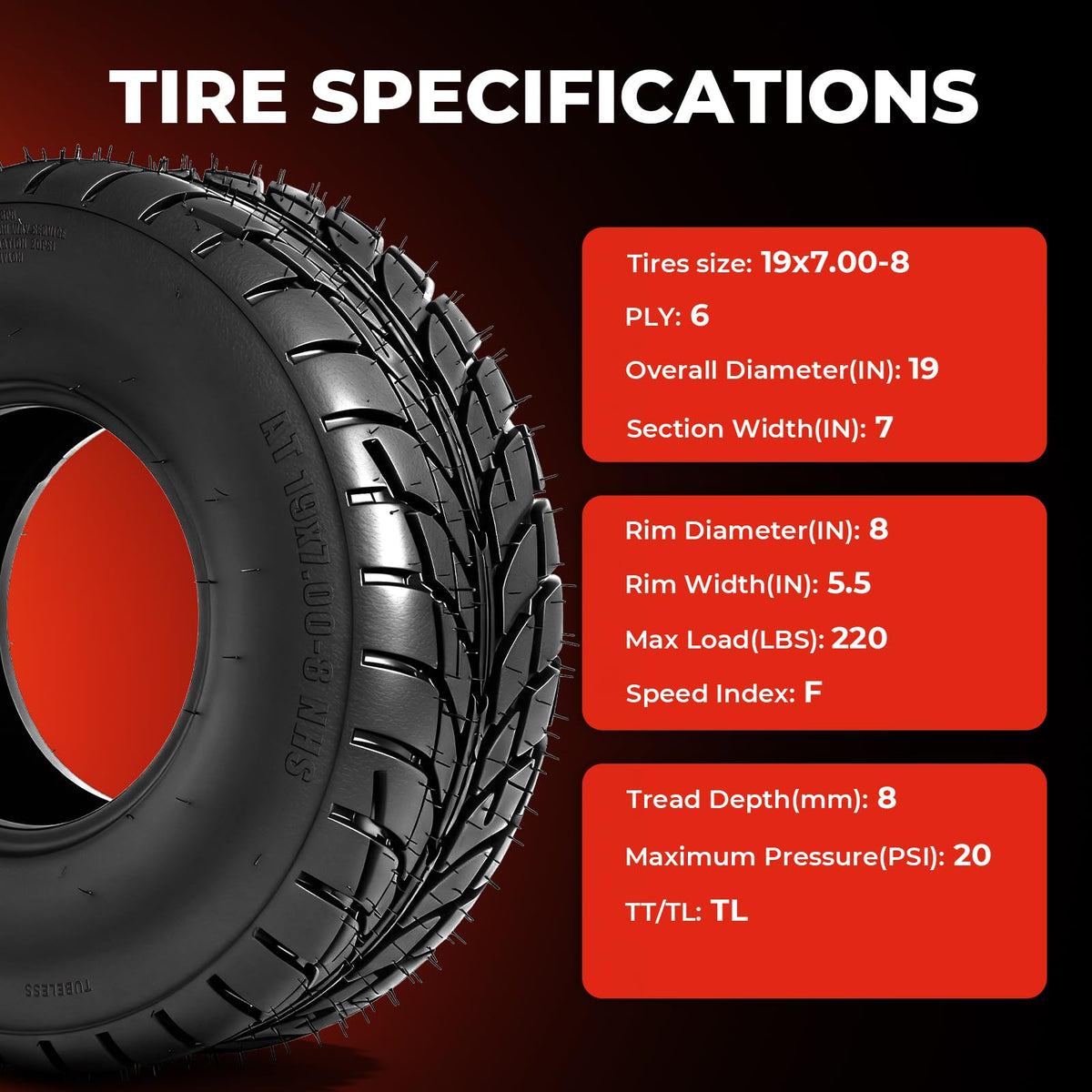 19x7-8 All-Terrain ATV UTV Tires Set of 2 R58104