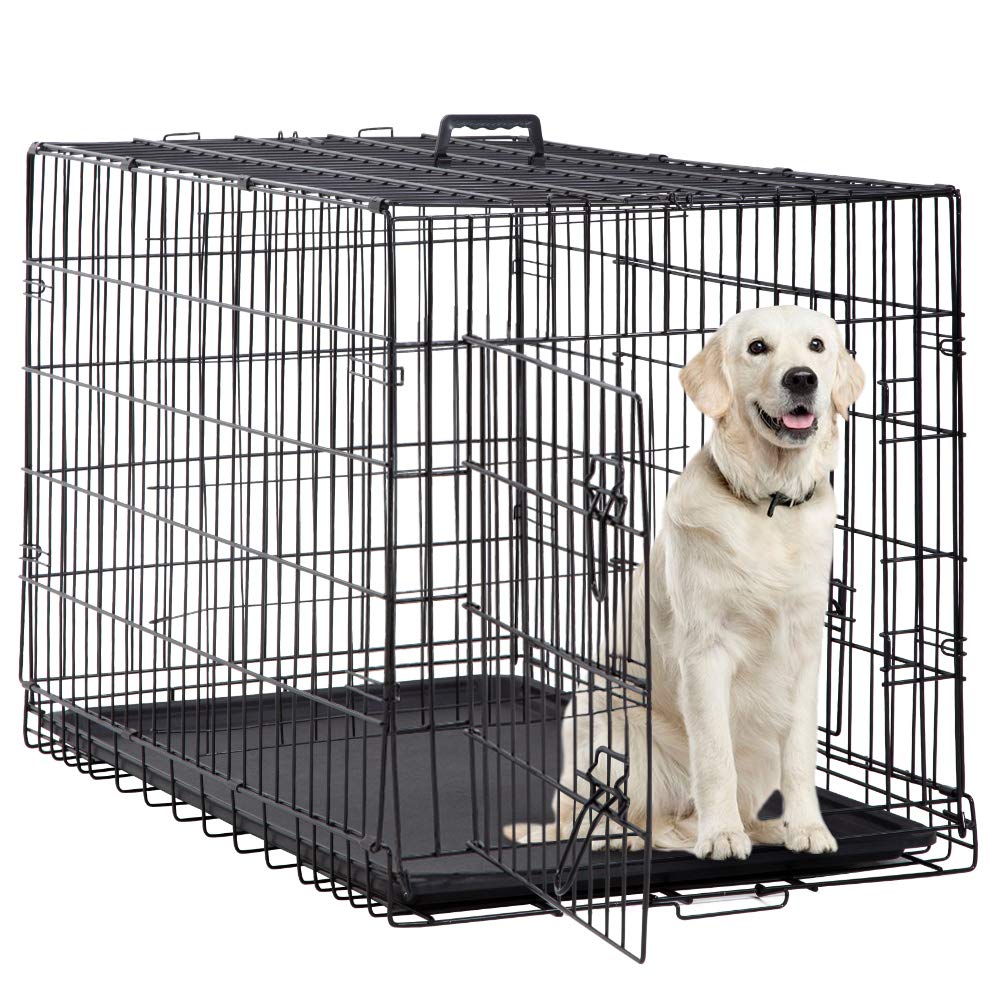42 Inch Metal Wire Double-Door Folding Dog Crate with Tray S6016