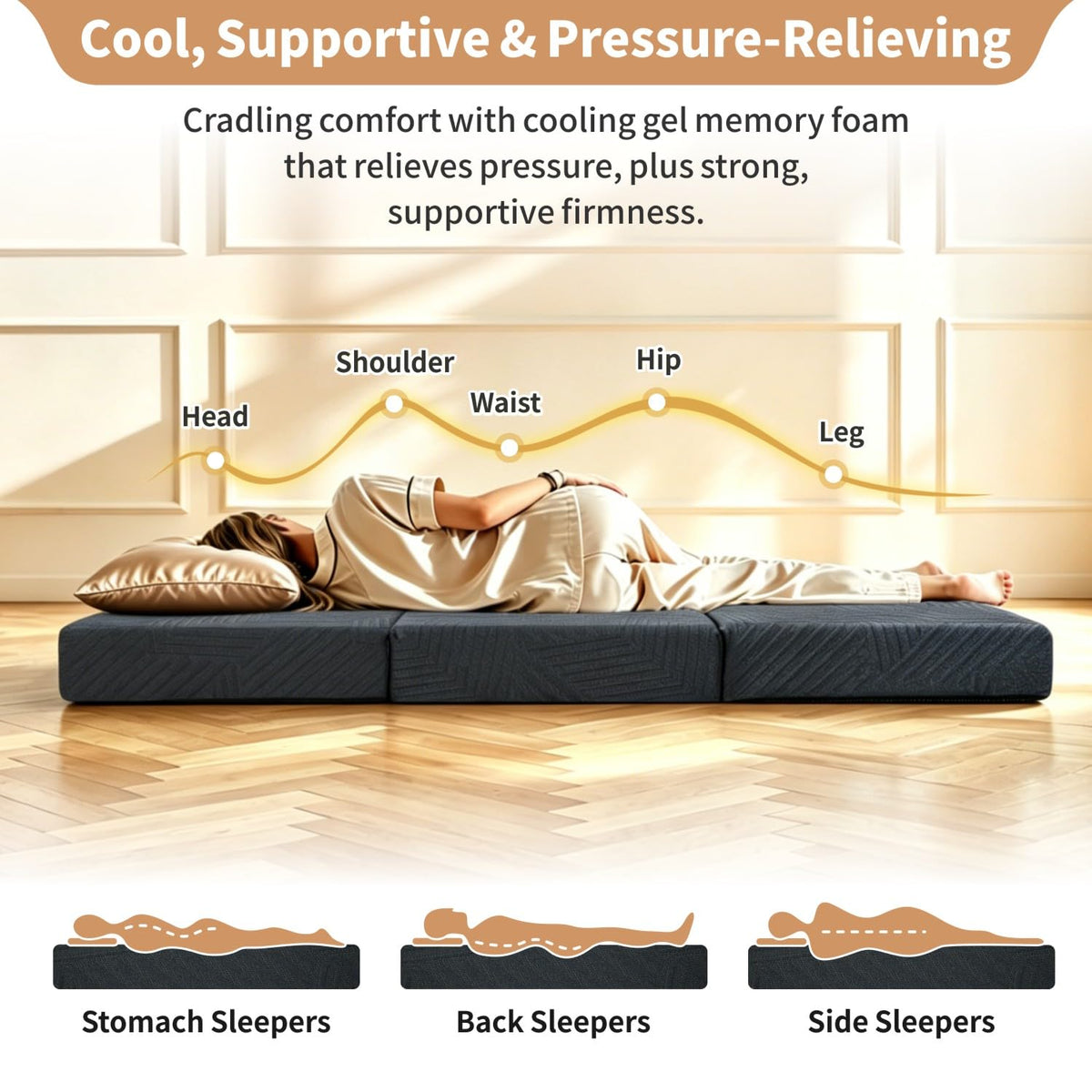 6 Inch Queen Tri-fold Memory Foam Mattress with Storage Bag Y88874