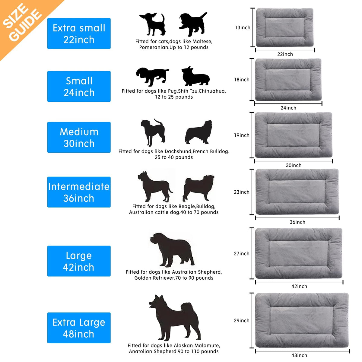 Washable Dog Crate Pad 36-Inch Gray O727