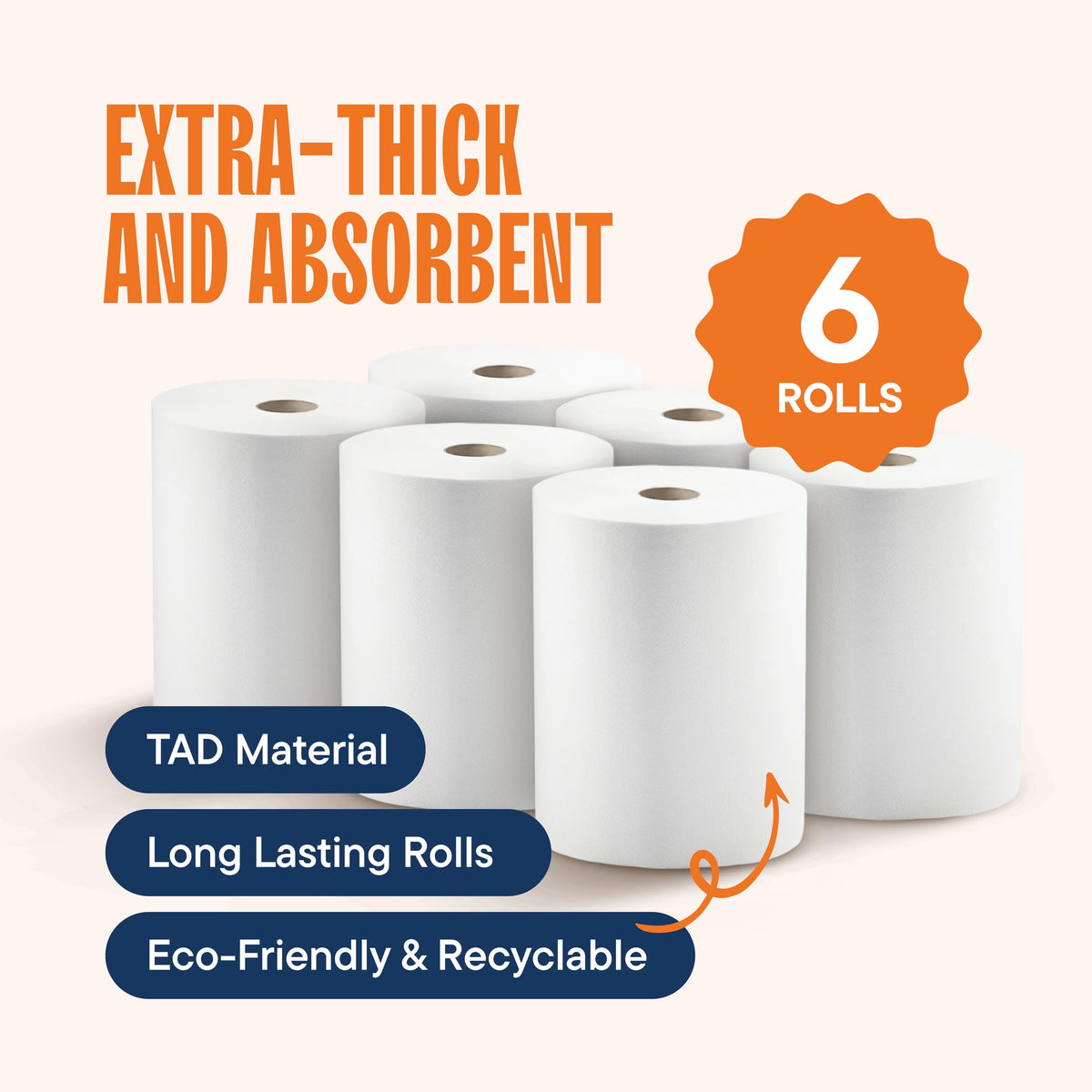 10 x 800 White Paper Towel Rolls 6 Pack W405