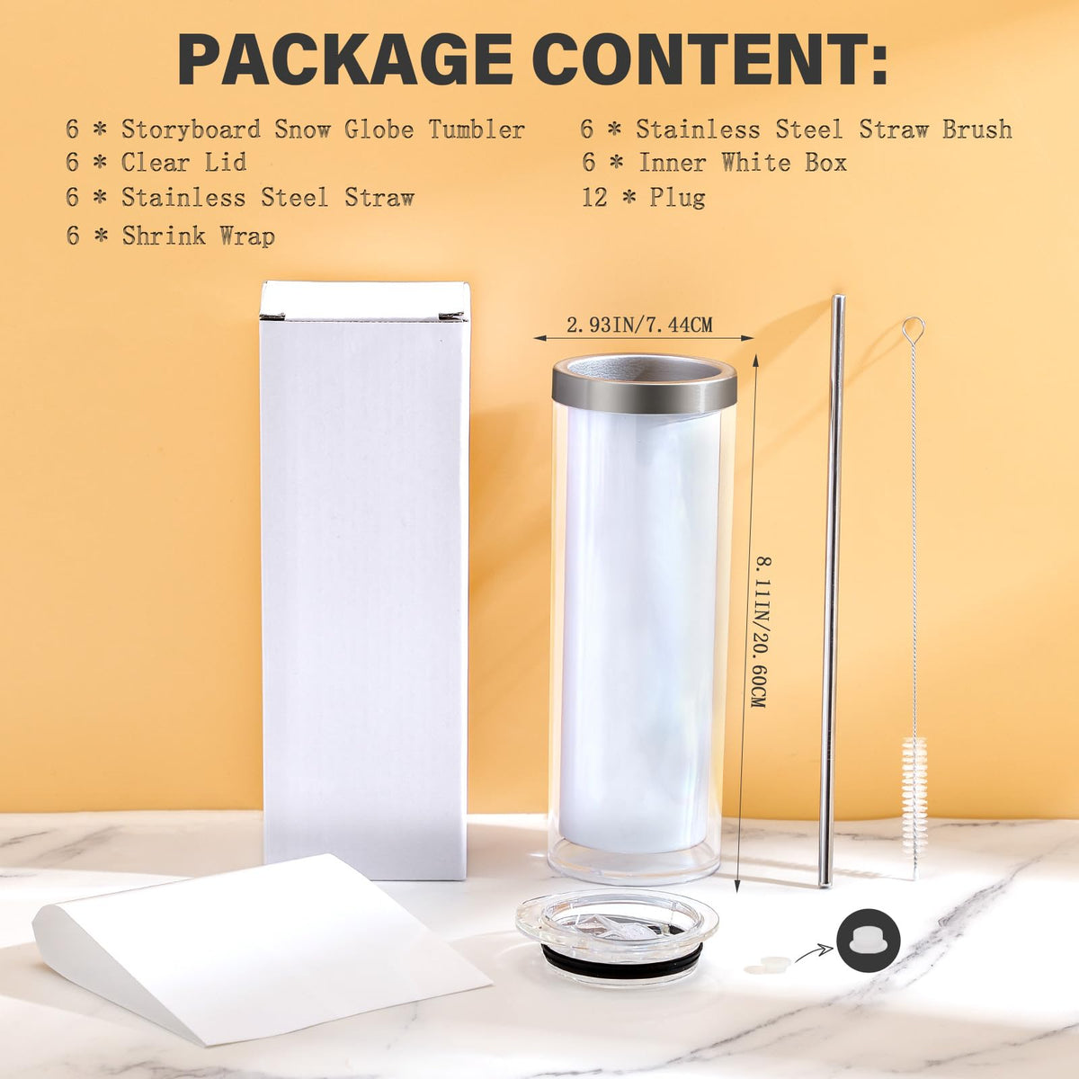 20 Oz Sublimation Snow Globe Tumbler Cup, 6 Pack Z263