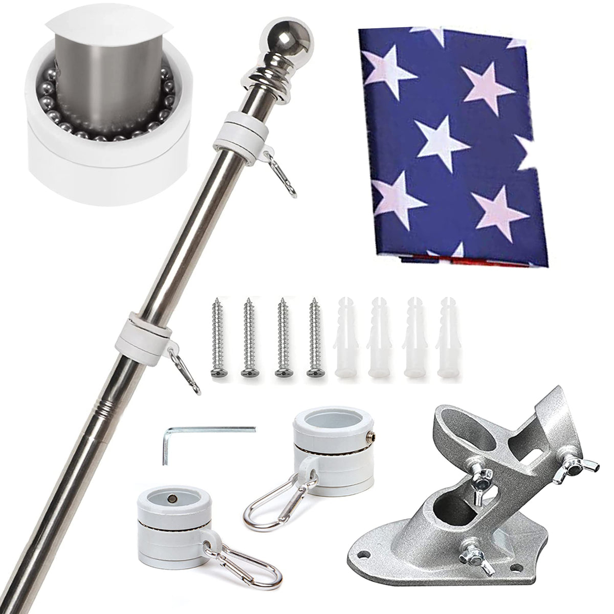 6FT Tangle Free Spinning Metal Flag Pole Kit with 3x5 Flag A4916