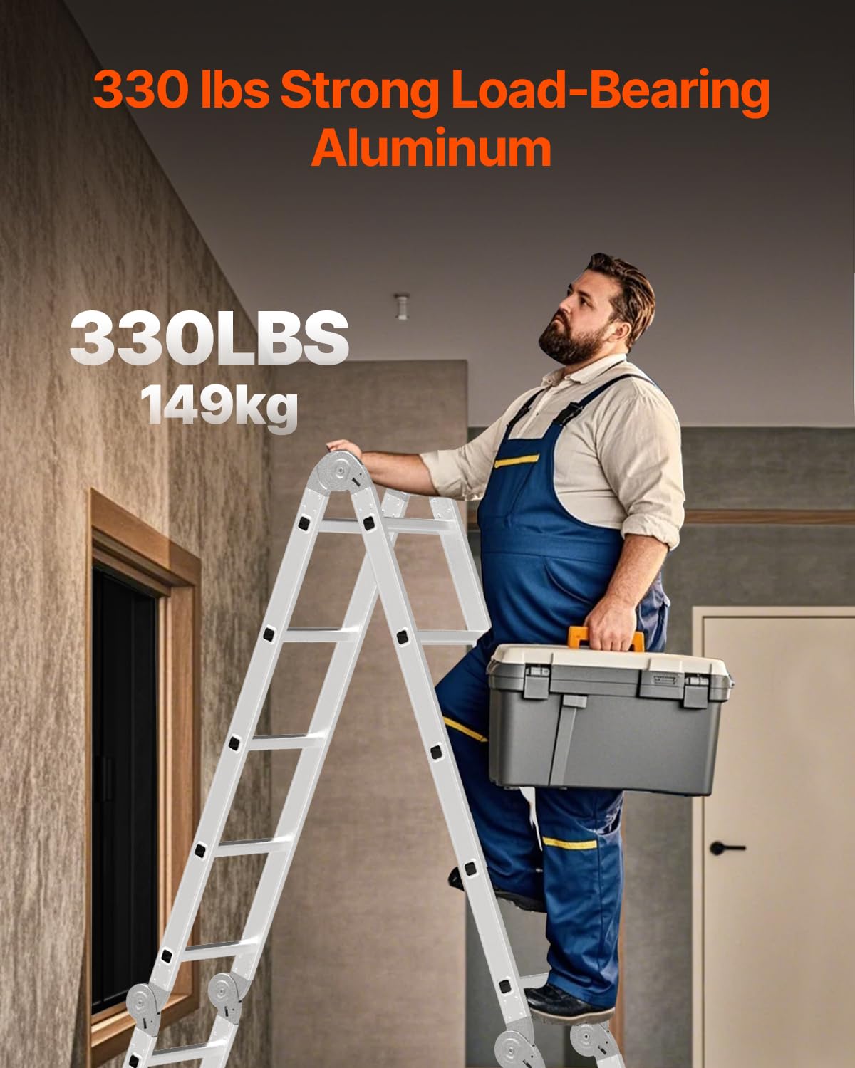 Multi-Purpose Folding Ladder, 7-in-1 Adjustable Telescoping Ladder, 330 lbs Capacity E8237