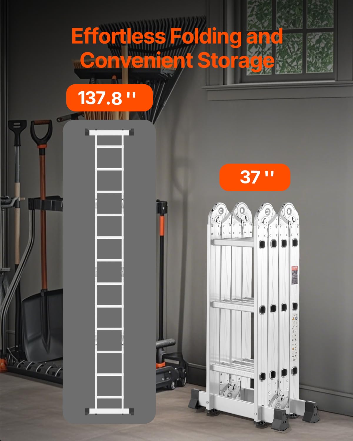 Multi-Purpose Folding Ladder, 7-in-1 Adjustable Telescoping Ladder, 330 lbs Capacity E8237