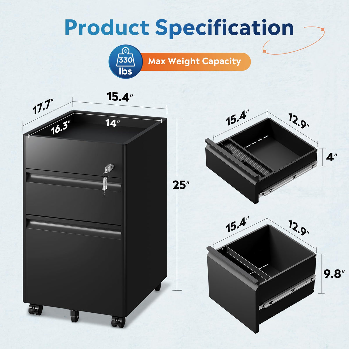 2 Drawer Metal File Cabinet with Lock U20165