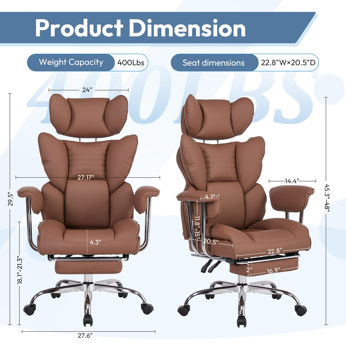 Brown Ergonomic Executive Office Chair with Footrest E736