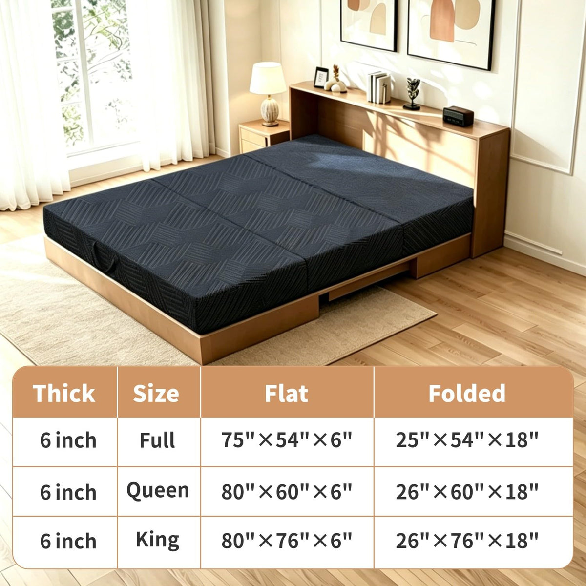 6 Inch Queen Tri-fold Memory Foam Mattress with Storage Bag Y88874