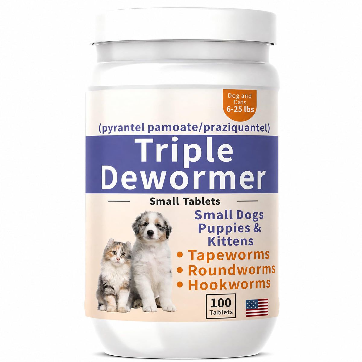 3-Way Dewormer for Small Dogs, Puppies & Kittens, 100 Tablets B9880