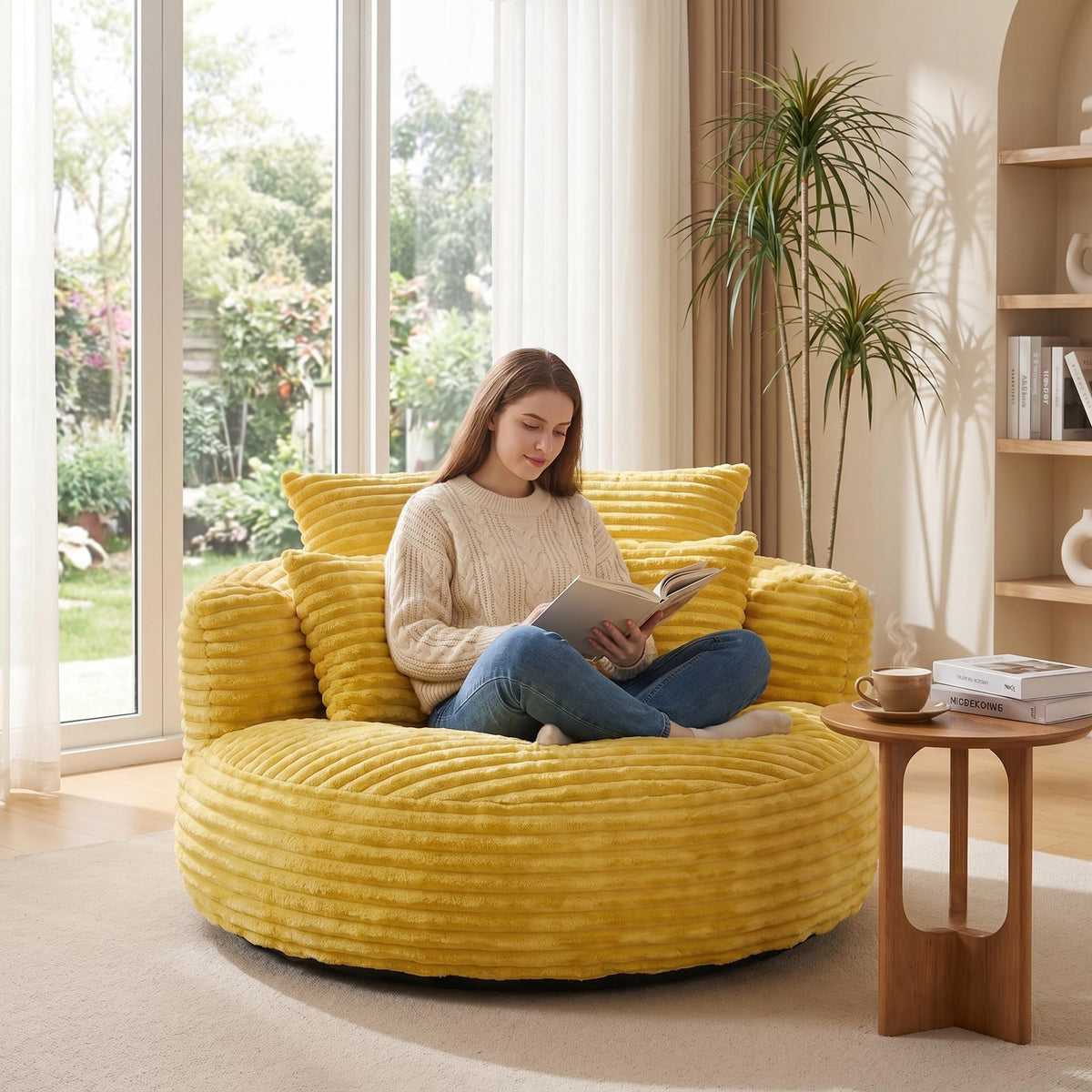 Oversized Corduroy Bean Bag Chair with 3 Pillows G65958