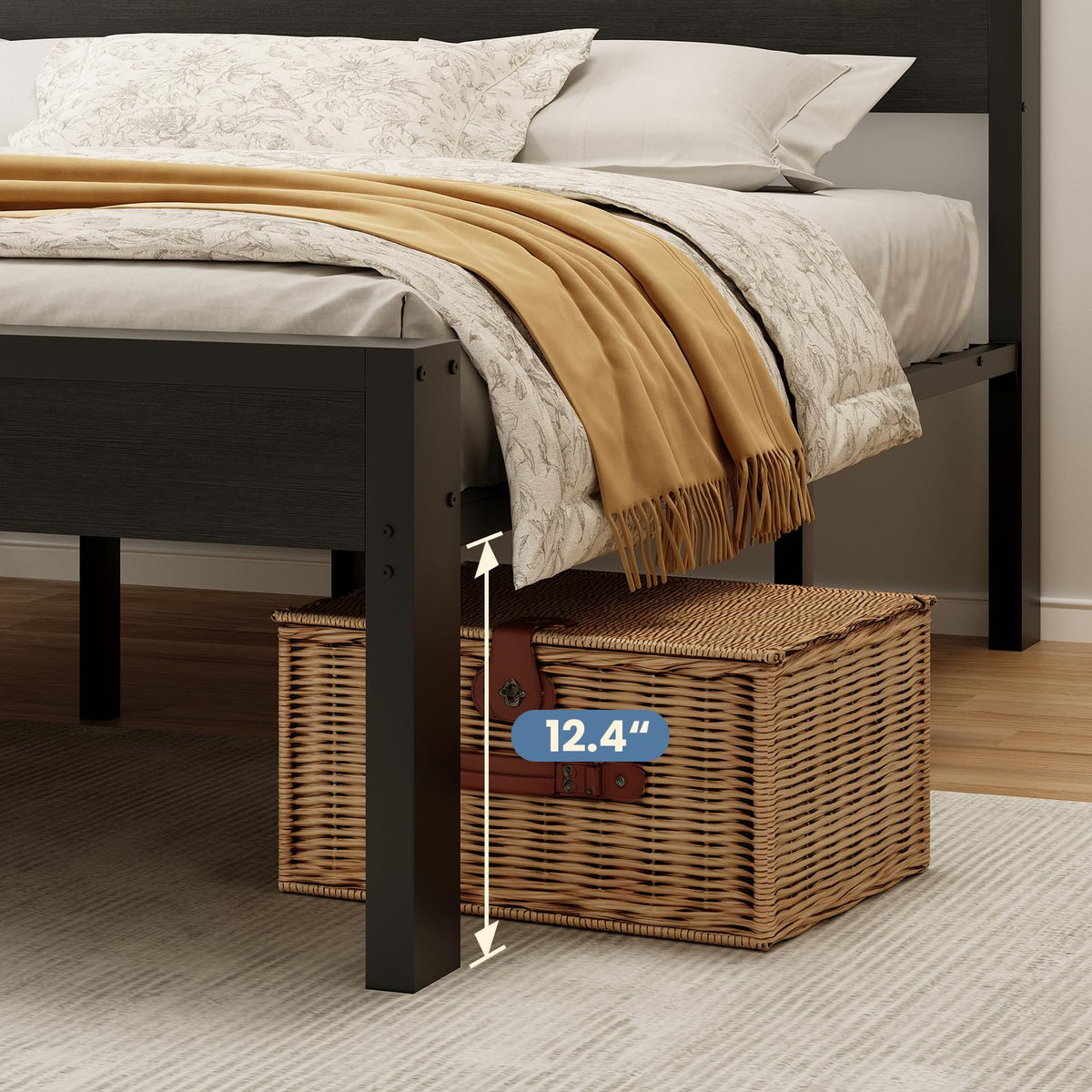 14 Inch Twin Size Metal Bed Frame with Wood Headboard J639270
