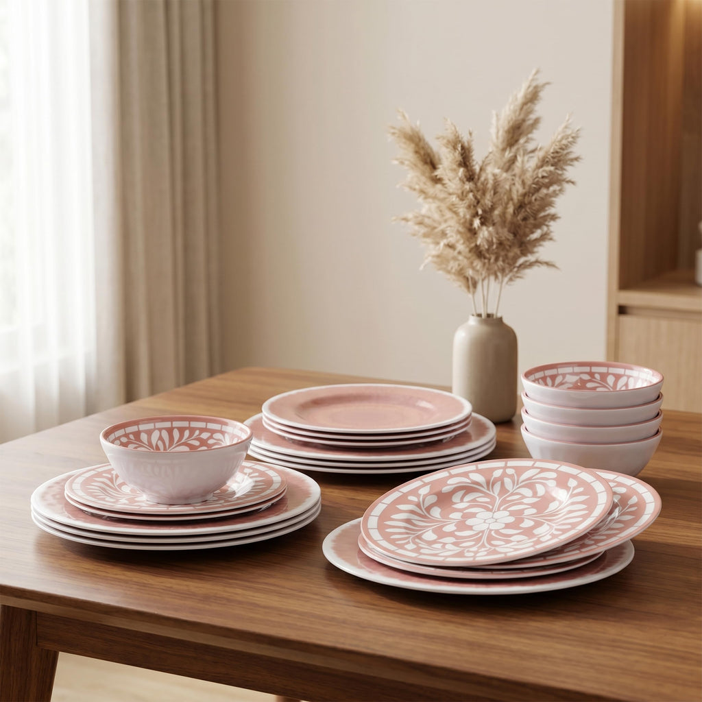 12 Pcs Light Pink Melamine Dinnerware Set Y582