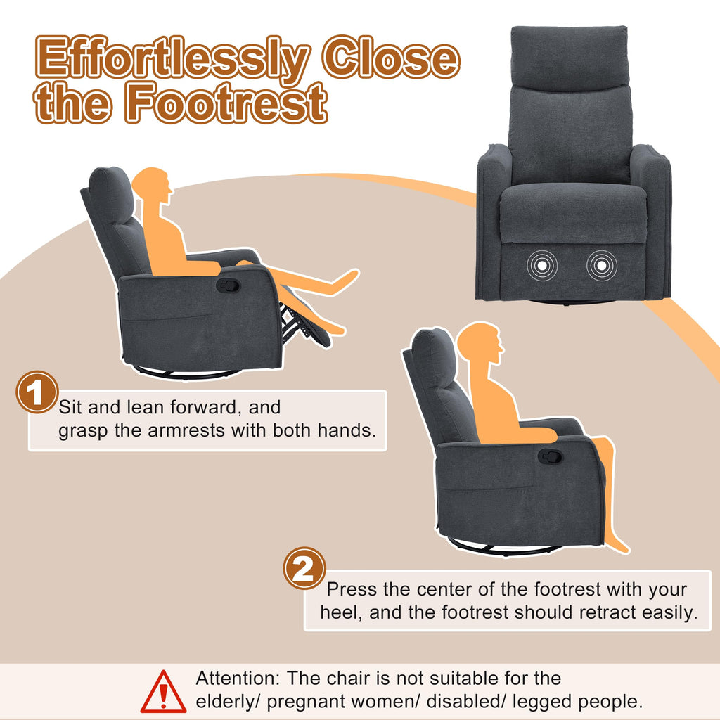 Dark Gray Swivel Rocker Recliner Chair with Vibration Massage and Heat G576