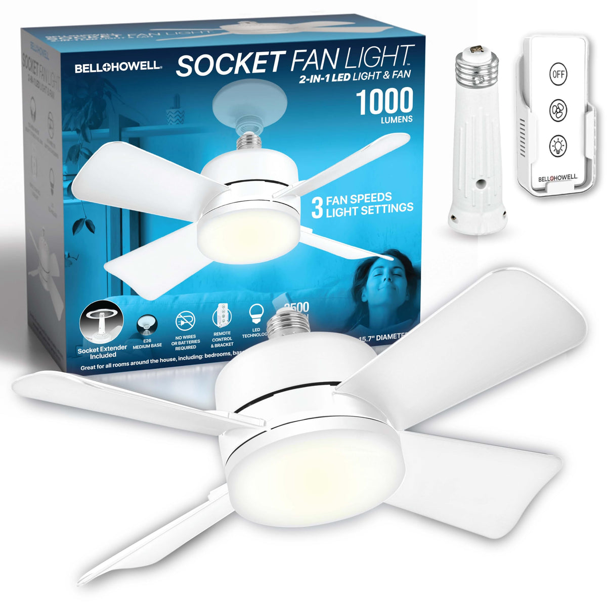 15.4" Socket Fan Light Ceiling Fan with Remote Control Q832264