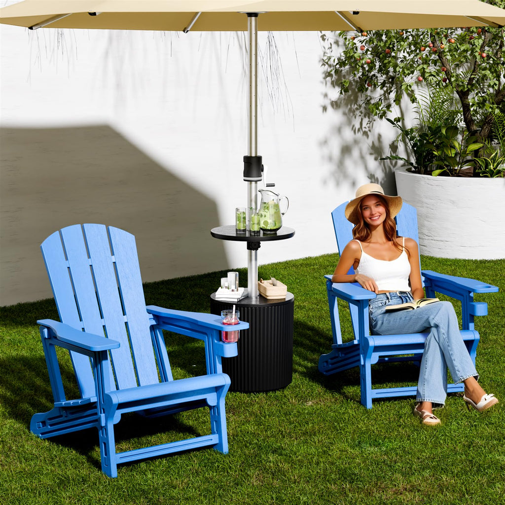 Klein Blue Plastic Adirondack Chairs Set of 2 with Cup Holder M45370