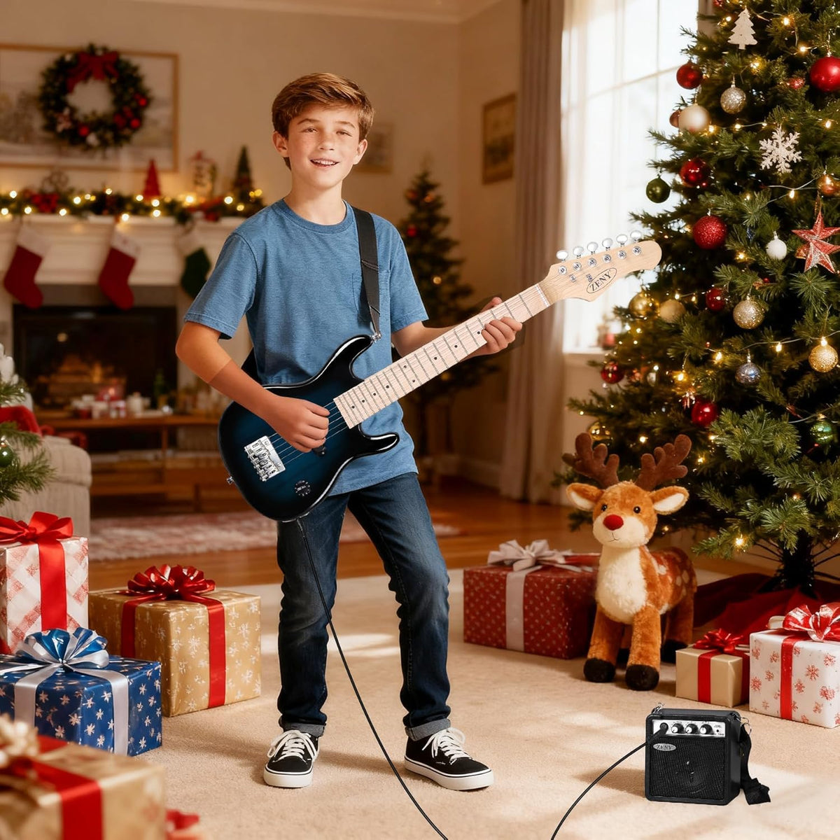 30 inch Kids Electric Guitar with 5w Amp, Gig Bag, Strap, Cable, Strings and Picks, Blue G270