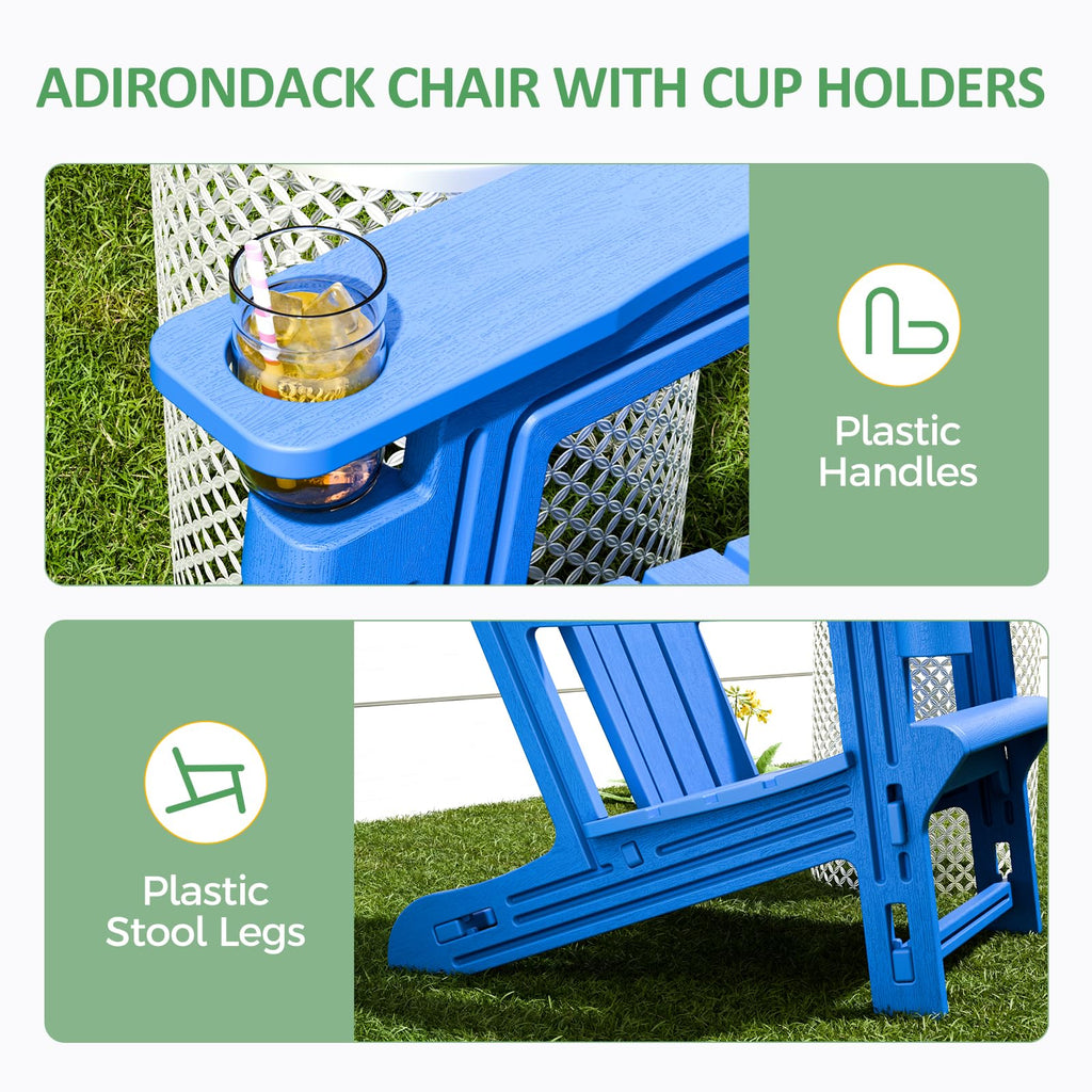 Klein Blue Plastic Adirondack Chairs Set of 2 with Cup Holder M45370