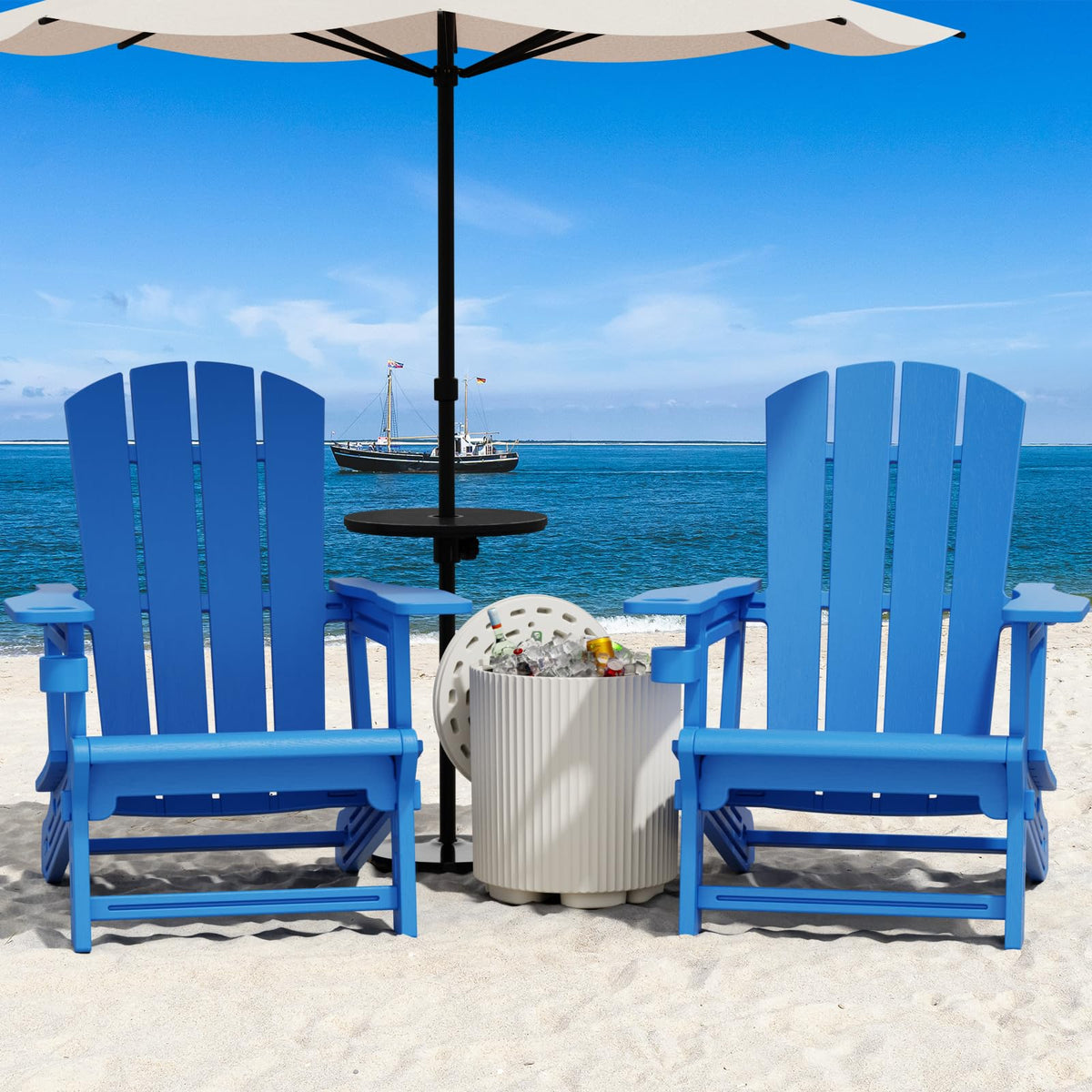 Klein Blue Plastic Adirondack Chairs Set of 2 with Cup Holder M45370