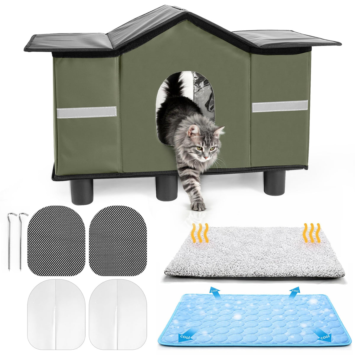 Insulated Outdoor Cat House with Self Warming & Self Cooling Mat D744