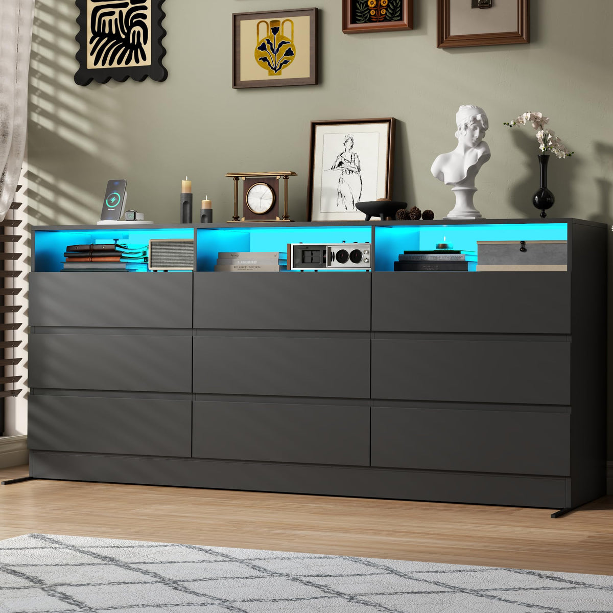 Black 9 Drawer Wood Dresser N878922