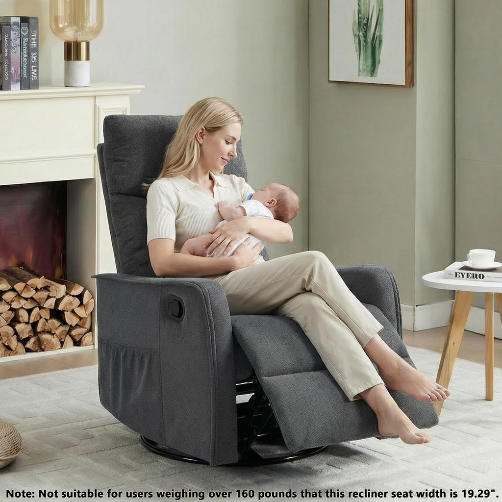 Dark Gray Swivel Rocker Recliner Chair with Vibration Massage and Heat G576