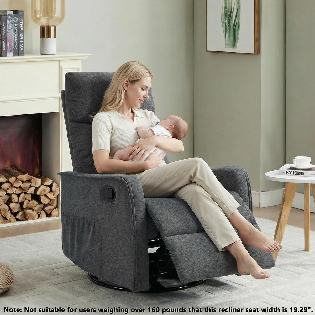 Dark Gray Swivel Rocker Recliner Chair with Vibration Massage and Heat G576
