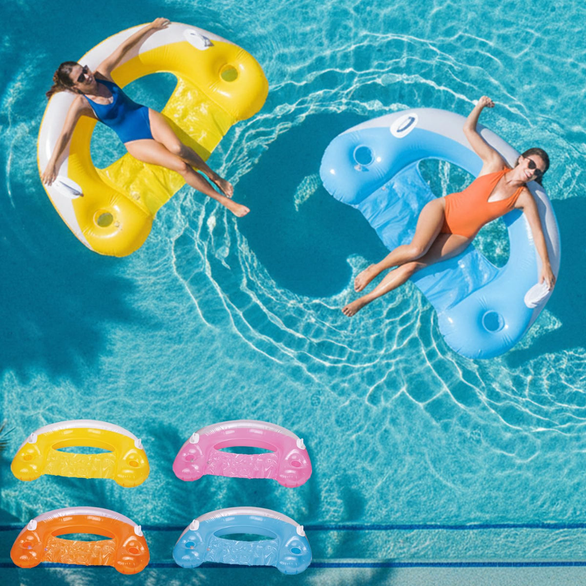 Inflatable Pool Floats 4 Pack with Cup Holders & Handles P627916