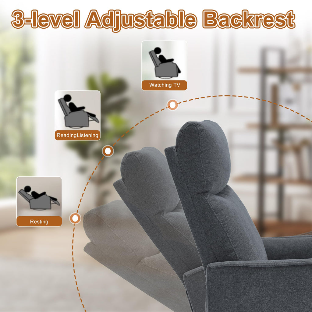 Dark Gray Swivel Rocker Recliner Chair with Vibration Massage and Heat G576