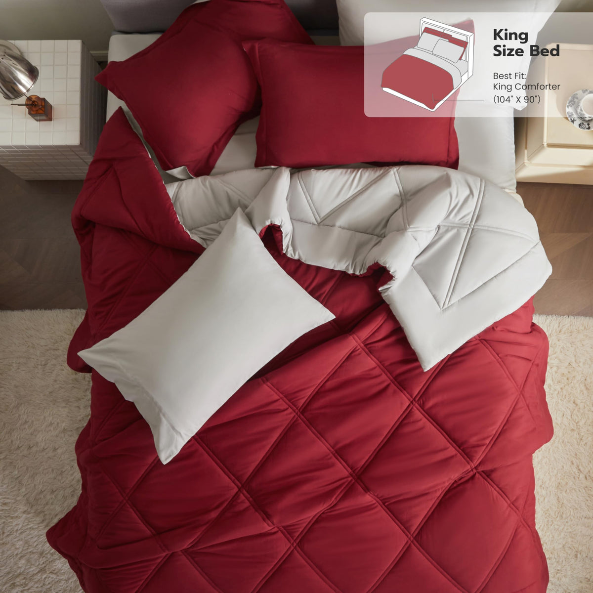 King Size 7 Pieces Red Bedding Set with Sheets B9590