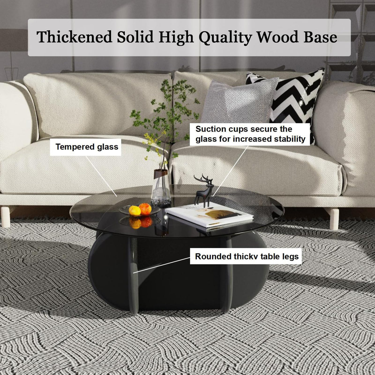 Black Round Glass Top Coffee Table N56211
